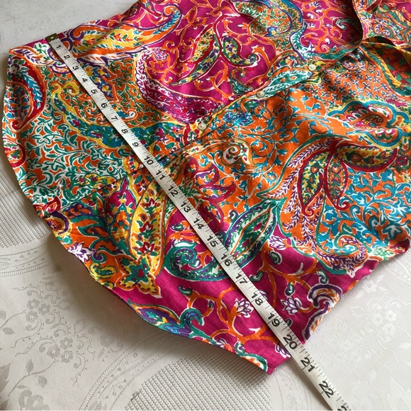 Lauren Ralph Lauren Petite Paisley Multicolored Button-Up Shirt Women’s Size PL - Picture 12 of 16